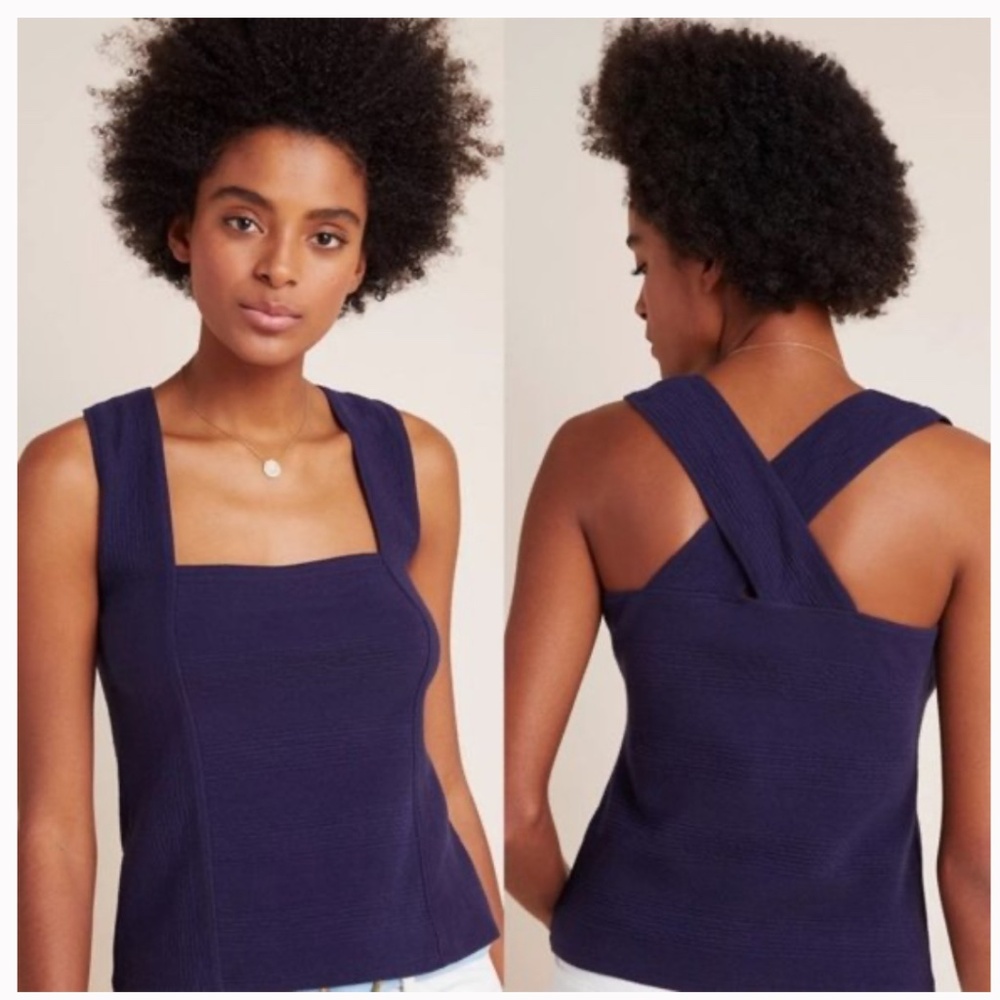 NWOT Maeve Anthropologie Top Womens Stephie Cross-Back Tank White Cotton Stretch